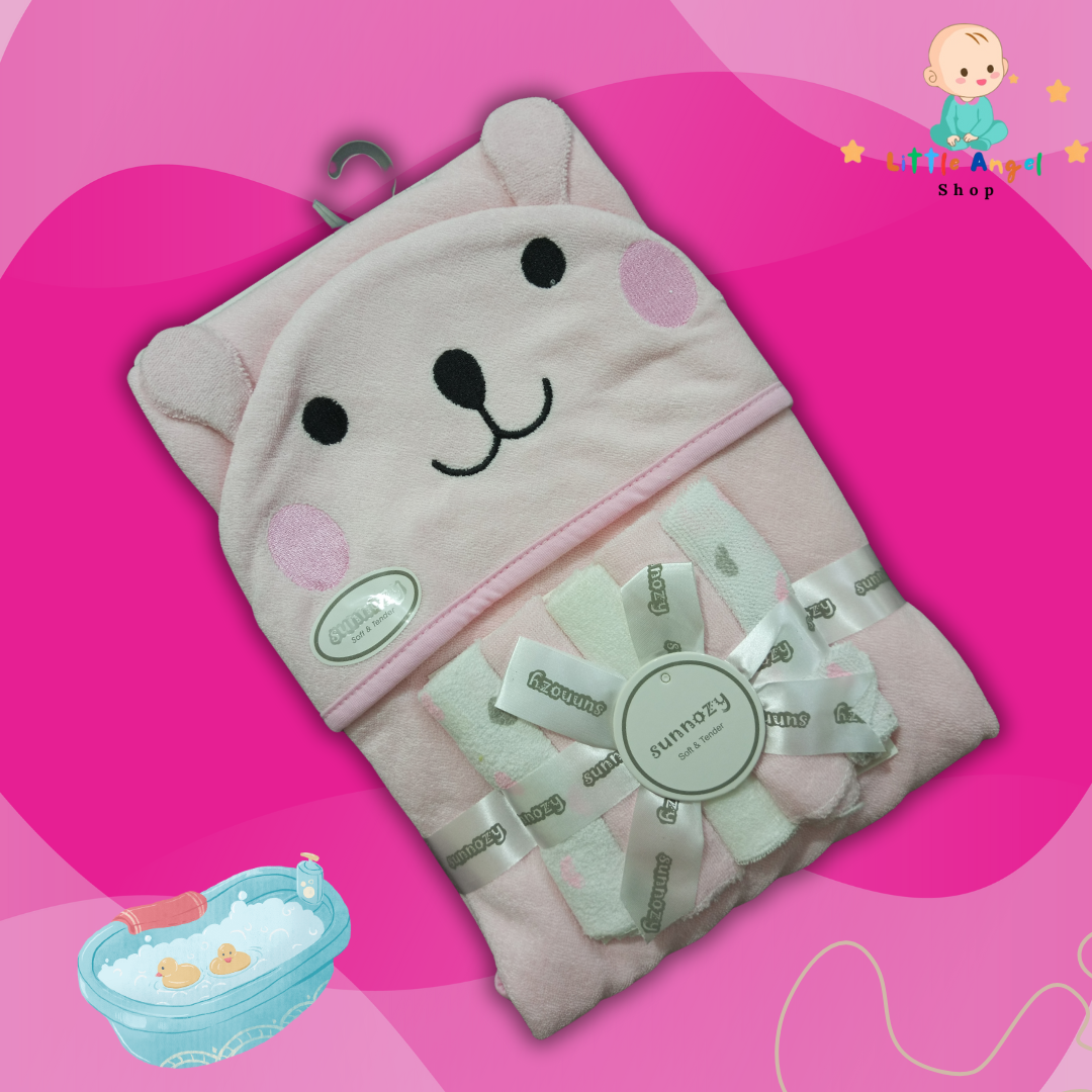 Teddy-Glow Face Towel (BabyPink)